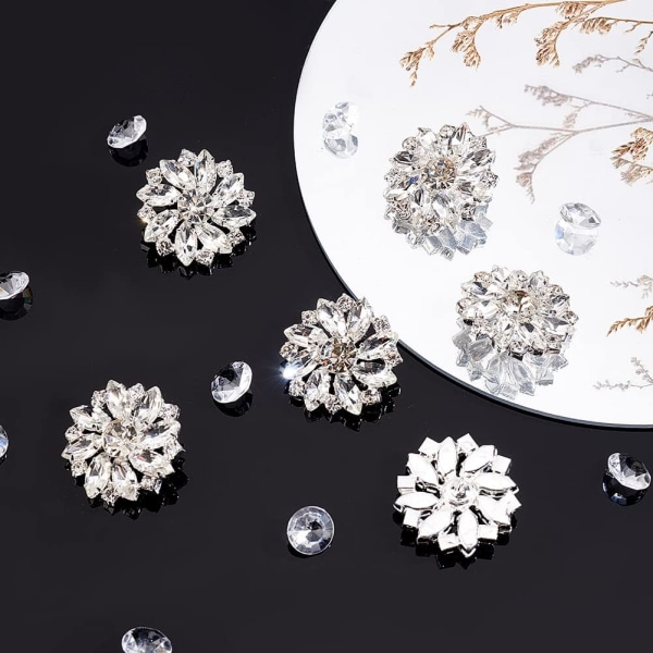 10 stk 28MM Blomst Rhinestone Shank Knapper Krystall Sy På Knapper med 1 Hull og Flat Bakside, Rhinestone Snøfnugg Metallknapper C