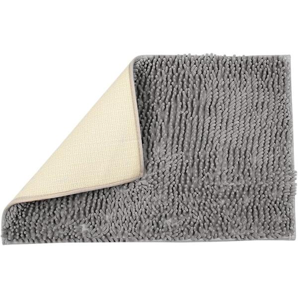 Blød Shag Bademåtte Tæppe Køkken Dør Fødder Tæppe Anti-Slip Strimmel Absorberende Dørmåtte Bademåtte Bruse Shaggy Tæppe - 60 x 90 cm, Grå