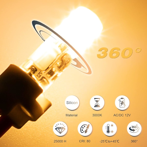 G4 LED -lamput, 2 W G4, 3000 K lämmin valkoinen valo, 180 lm, korvaa 20 W halogeenilampun, välkkymätön ja himmennettävä, 12 V AC/DC (10 kpl) [Energiatehokkuusluokka E]