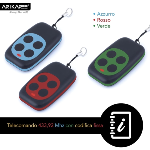 Universal portåpner fjernkontroll med 433,92 MHz frekvens for automatisk port med bredt område, programmerbar fastkode fjernkontroll, batteri inkludert