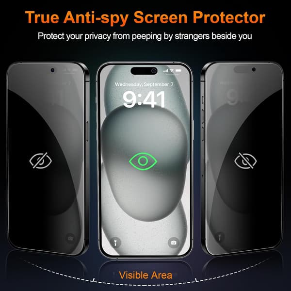 2-pack insynsskydd för iPhone 13 Pro Max 6.7\", Anti-spion härdat glas med dammfri installationsverktyg, full täckning