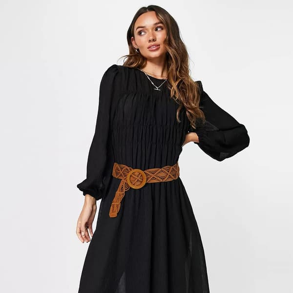 Boho-bälte för kvinnor, flätad, vävd, bohemiskt midjebälte till klänning Khaki