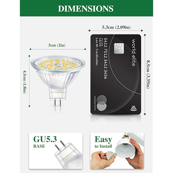 GU5.3 LED-pære, MR16 LED 12V 3W svarende til 30W halogenlampe, varm hvid 3000K, ikke-dæmpbare LED-spotpærer, 10-pak [Energiklasse F]