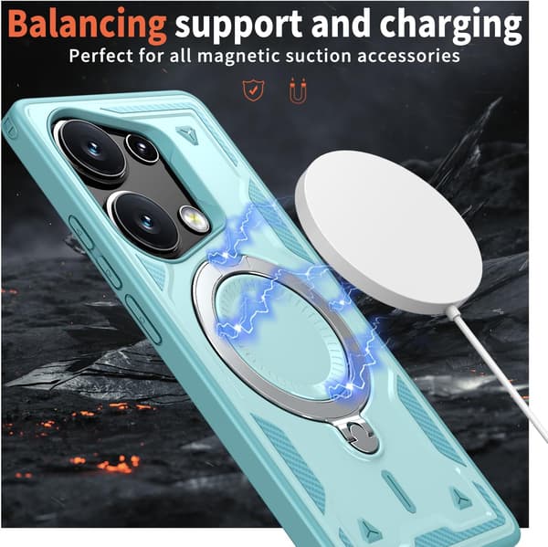 Xiaomi Redmi Note 13 Pro 4G / Poco M6 Pro 4G panserveske, 360 metallringstativ magnetisk støtsikker kollisjonsputestøtfangerdeksel lyseblå
