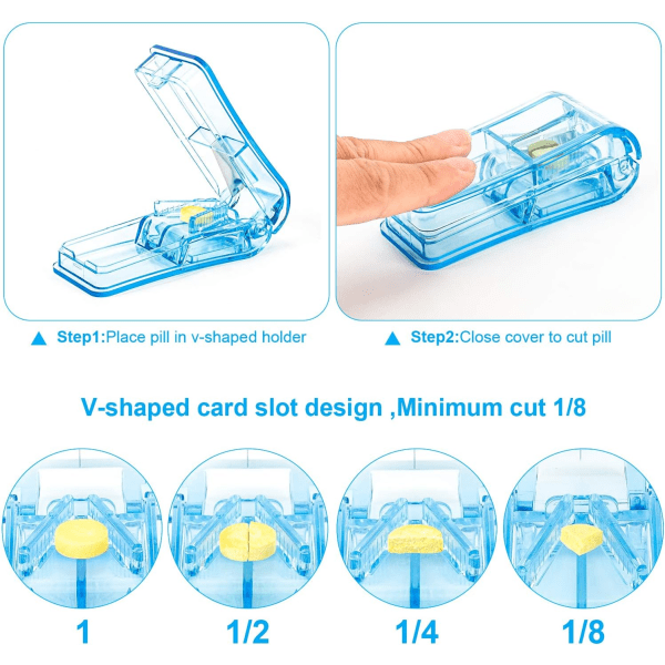 2 kpl Pill Cutter, Ammattimainen Pill Splitter Pienten tai Suurten Pillereiden Leikkaamiseen Puoliksi Blue