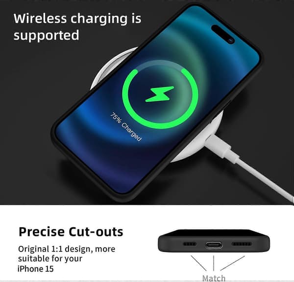 Flytande silikonfodral, täckt gelgummi slim stöttåligt skyddsfodral med mikrofiberfoder, för iPhone 15 Case6.1 tum
