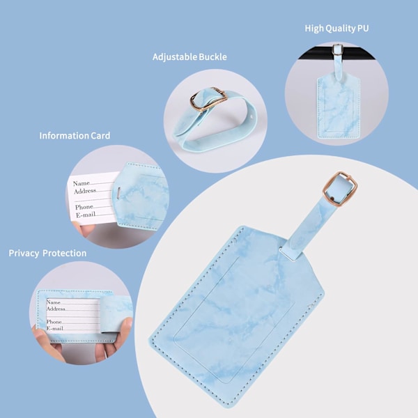 Matkatavaramerkit 2/4 pakkaus, Matkatavaroiden turvallinen merkinnät, PU-marmori matkatavaramerkit, Matkalaukun tunnusmerkkisarja, katoamisen estämiseksi blue