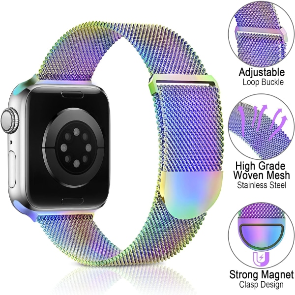 Metal rustfrit stålrem kompatibel med Apple Watch-remme, justerbar rem magnetisk armbånd til iWatch Series 7 6 5 4 3 2 1 SE unisex Multicolour 42/44/45 mm