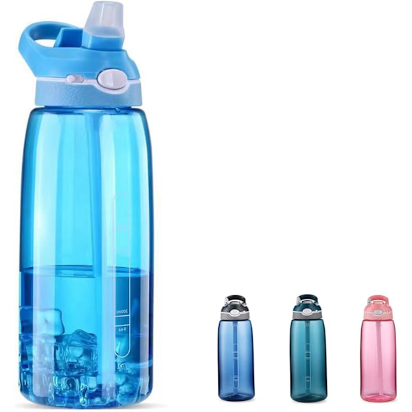 1000ML Vannflaske, Med Skjult Koppbånn, Vannflasker Med Håndtak Passer Til Sport Basketball Trening Gåing Reiser Kontor Osv. blue