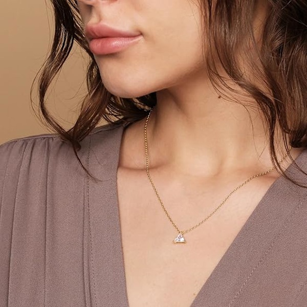 Förgylld 925 Sterling Silver Diamant Hänge Halsband för Kvinnor | Justerbar Slider