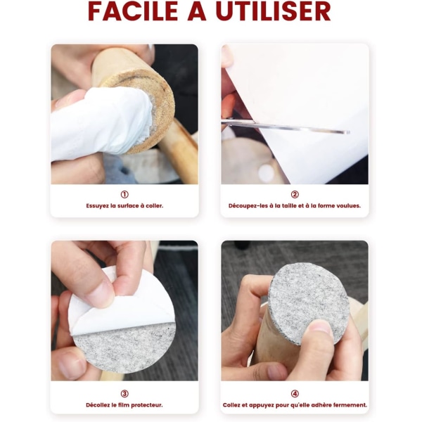 Självhäftande filt dynor - Glid för stolar möbler 3 rullar (100 * 10cm+100 * 5cm+100 * 2cm) - 4mm-tjock dyna för stol