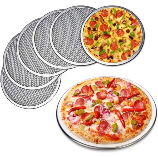 6-pack pizzapanna i aluminiumlegering med hål, 6 tums skärm för kommersiell kvalitet för pizza/bak för ugn Rund pizzakrisare för hemmet