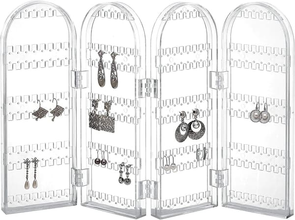 Klar Plast Ørepynt Holder, Foldbar Smykke Stativ 4 Dører 240 Hull, Foldbar Ørepynt Organizer