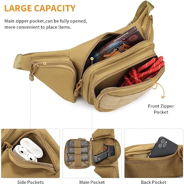 Taktisk Midjeväska Militär Fanny Pack, Bumbag för Vandring Löpning Hundpromenad mud color