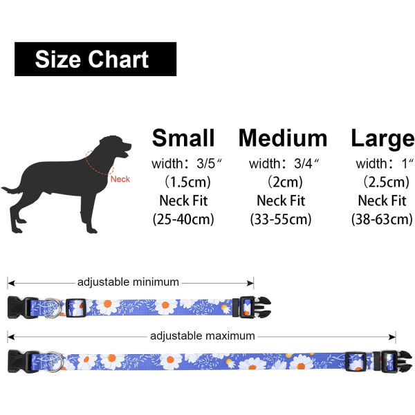 Justerbart nylonhalsband med mönster, bekvämt husdjurshalsband för små medelstora stora hundar Daisy L