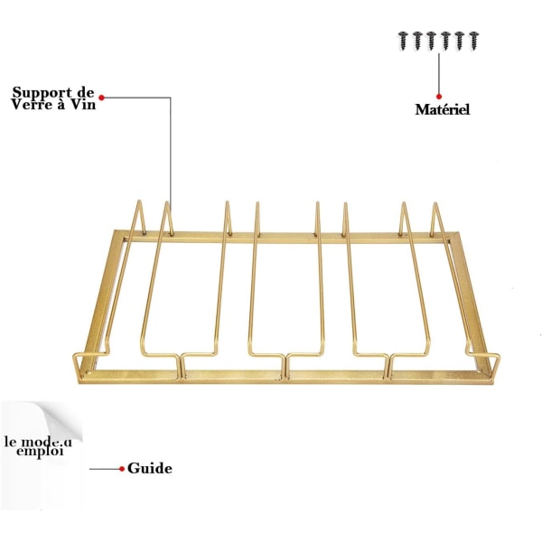 Vinglasställ - Metall Under Cabinet Hängande Stånghållare med Skruvar, Rostfritt Järnglas Förvaringsställ med 4 Rader, Gyllene