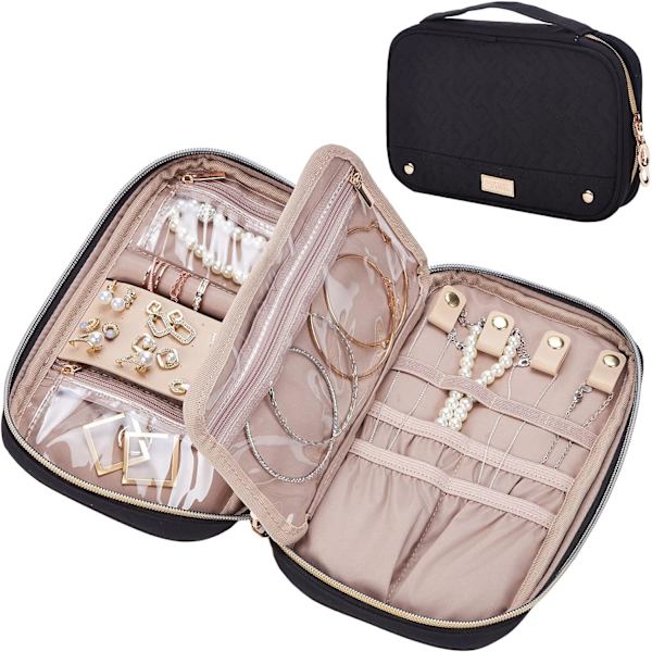 Rejse Smykke Organizer Folio, Smykke Ruller til Halskæder, Øreringe, Ringe, Armbånd, Ur, sort