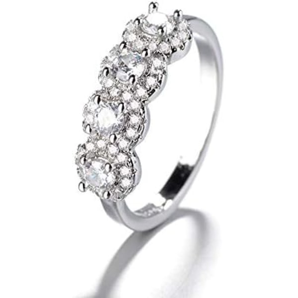 4 Cut Cubic Zirconia Stones Motering for kvinner Løfte Jubileum Eternity Bands Ringer Forlovelsesbrude Ring silver 9