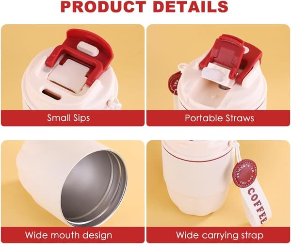Kaffe Termos, 320ml Termisk Mugg, Mini Isolerad Kaffe Mugg, Rostfritt Stål Foder + Dubbel Pip för Drickande, Läckagesäker Negro