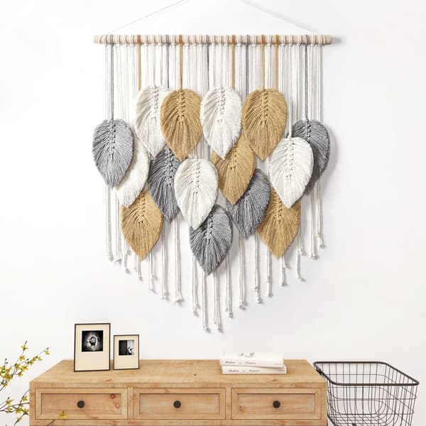 Macrame väggdekoration med blad - Bohemisk väggdekor - Handgjord vävd väggkonst