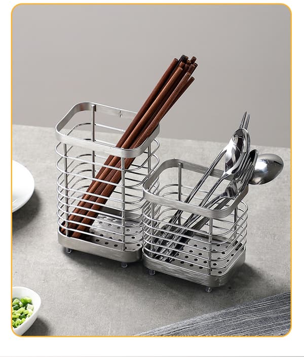 Rustfrit stålkøkkenredskabsholder, bestikkurv, organizer tilbehør Silver 10.5cm
