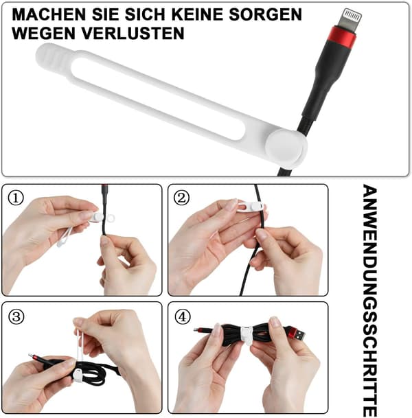 16 stk. silikone kabelbindere, kabelarrangør, genanvendelig White
