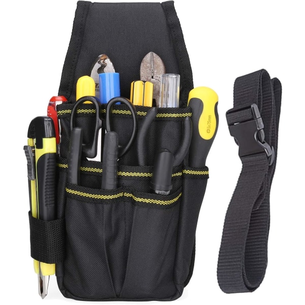 Tool bag canvas small pocket tool bag with adjustable nylon strap suitable for DIY electricians carpenters joinery builders (black)