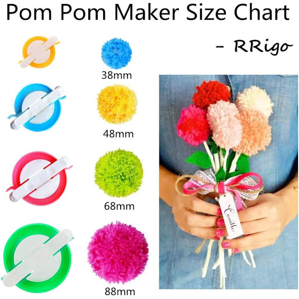 Pom Pom Maker, 4 storlekar Pompom Maker Verktyg Set för Fluff Ball Weave DIY Ullgarn Stickning Hantverksprojekt 1.4'', 1.8'', 2.5'', 3.4''