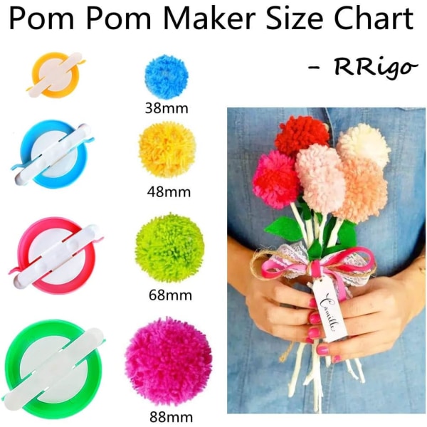 Pom Pom Maker, 4 størrelser Pompom Maker Værktøjssæt til Fluff Ball Væv DIY Uld Garn Strikkehåndværksprojekt 1.4'', 1.8'', 2.5'', 3.4''