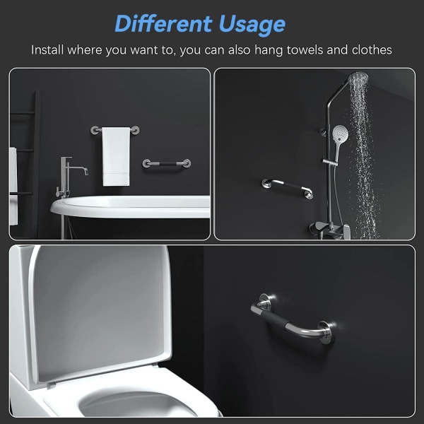 Sikkerhedsbadekar sort 40 cm, skridsikkert, vægmonteret rustfrit stål håndtag, til badeværelses toilethåndtag til børn/ældre