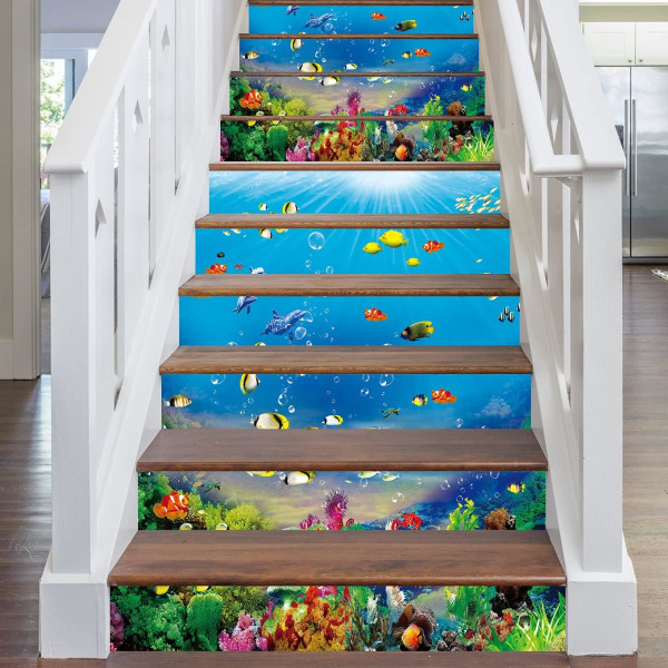 6pcs Creative 3D Ocean Landscape Stair Sticker Creative 3D Self-Adhesive Under The Sea