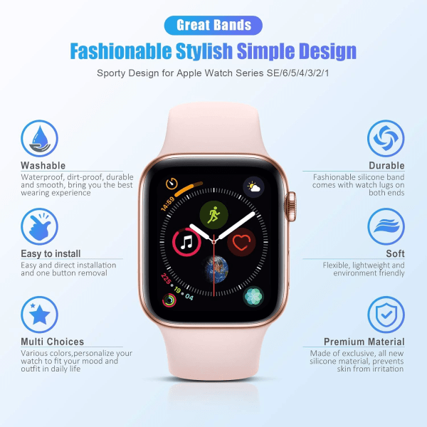 Urheiluranneke Yhteensopiva Apple Watch iWatch Ranneke unisex, pehmeä silikoniranneke Apple Watch 3 6 5 4 2 1 SE Pink Sand 42mm/44mm S/M