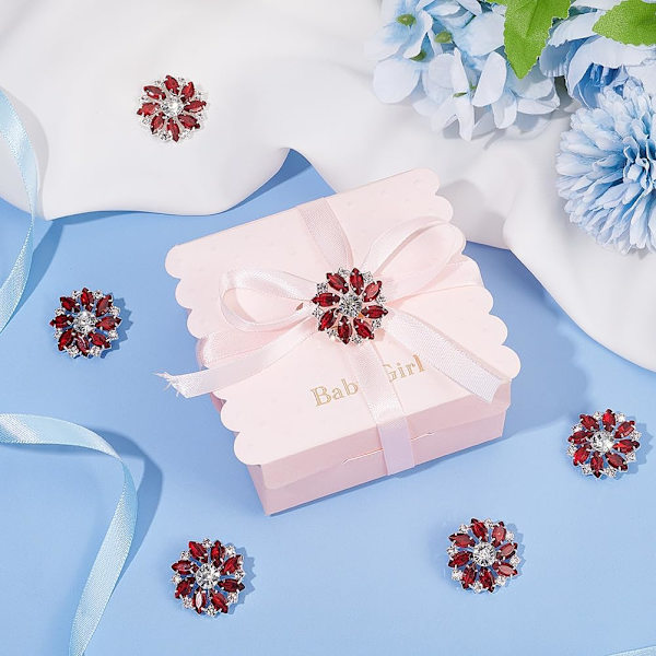 10 stk 28MM Blomst Rhinestone Shank Knapper Krystall Sy På Knapper med 1 Hull og Flat Bakside, Rhinestone Snøfnugg Metallknapper H