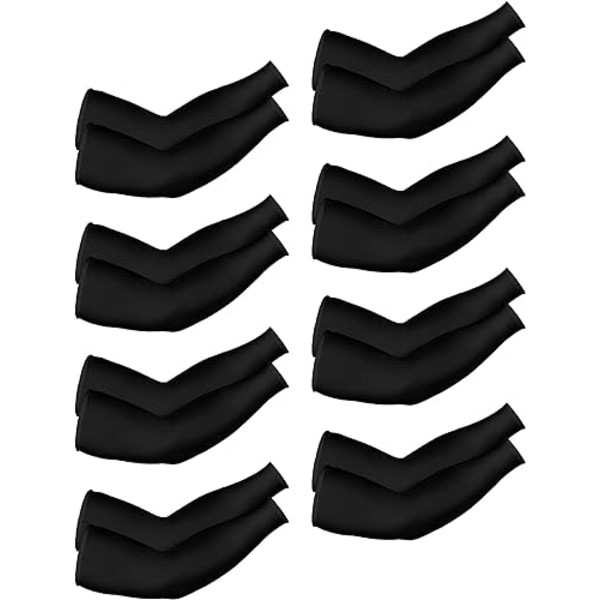 8 par unisex UV-beskyttelsesarm køleærmer Ice Silk Arm Cover Black