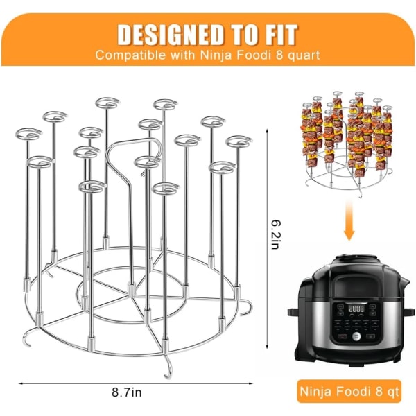 Ruostumattomasta teräksestä valmistettu varrasteline, joka on yhteensopiva ilmafriteerauskeittimen kanssa, 8L varrasteline, BBQ-tarvikkeet ilmafriteerauskeittimeen (8QT)
