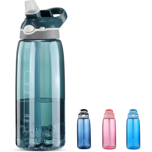 1000ML Vattenflaska, Med Dold Koppmynning, Vattenflaskor Med Handtag Passar Sport Basketboll Gym Promenader Resor Kontor etc. green