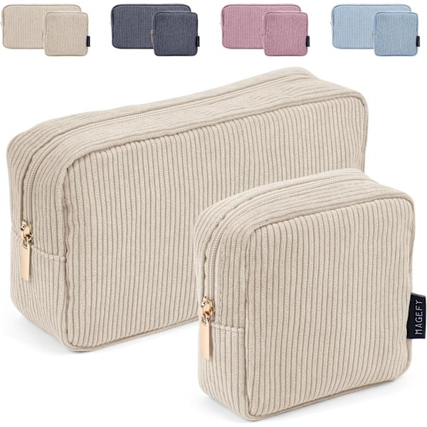 Sminkväska, 2 st Små Sminkväskor för Handväska Manchesterpåse med Fack Rese Smink Kosmetikaväska (Beige) Beige
