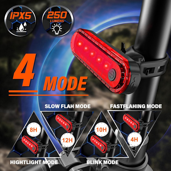 Laddningsbara cykellampor fram och bak, LED Ultra Ljus Cykellampor, Väg Mountainbike Tillbehör