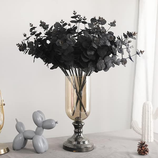 Sæt med 3 kunstige eukalyptusgrene, centerpiece til Thanksgiving, Halloween, borddekoration (sort)