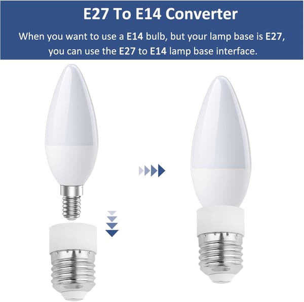 E27 til E14 Lampeholderadapter, E27 til E14 Pæreadapter, for E14 Pærer, LED-pærer, Glødepærer, Halogenpærer, Pakke med 2