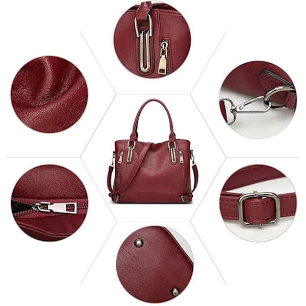 Damer Crossbody Väska PU Läder Handväskor Casual Shopper Väska Axelväska Tote Väska Stor Kapacitet Rojo vino