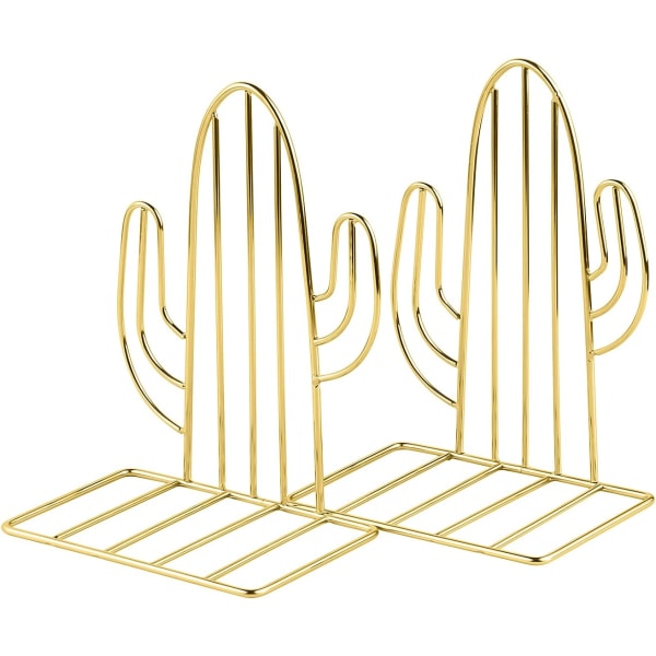 Bogstøtter, metal bogender til hylder, dekorativ Cactus boghyldeholder gold