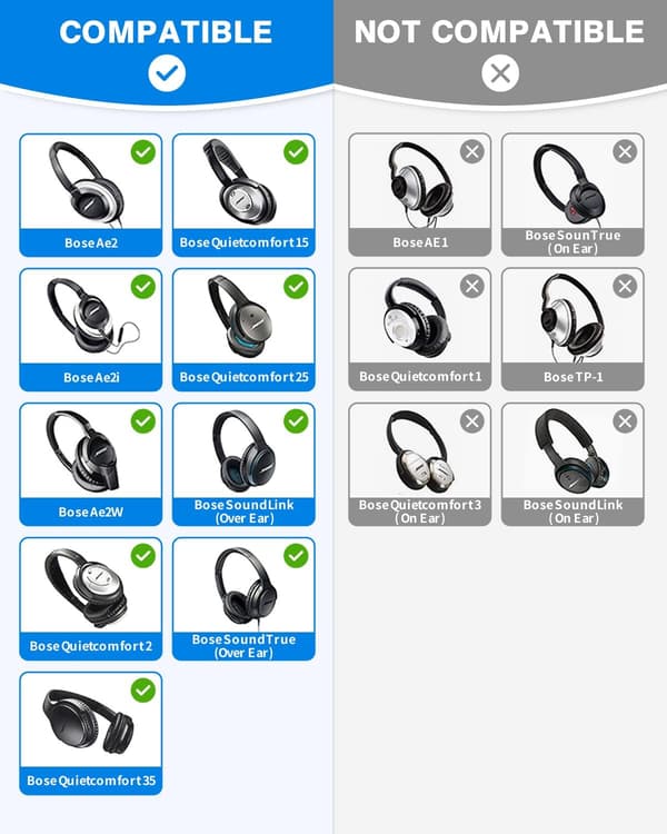 Erstatningsørekopper til Bose QC35 QC35II QC25 QC15 QC2 AE2 AE2i hovedtelefoner, bløde ørepuder i proteinlæder, sort Black