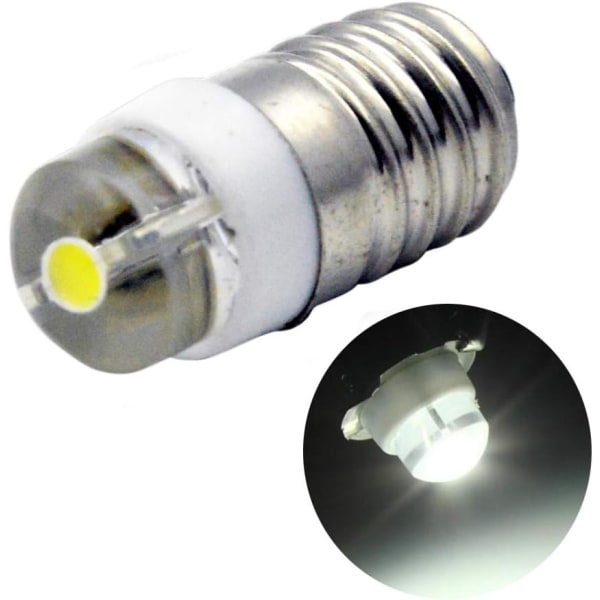 E10 LED-lamppu DC 3V 0,5W 6000K Valkoinen 200LM LED-lamppu taskulamppuun, negatiivinen maadoitus (1 kpl)