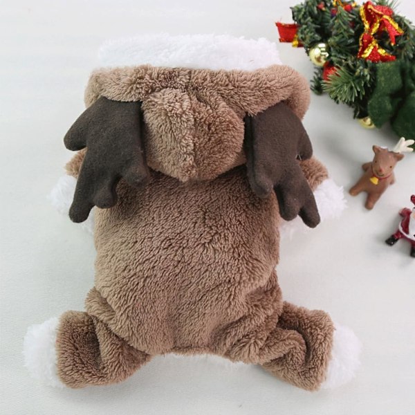 Hunde Juleoutfit, Julekæledyrstøj Plys Kattekostume Hunde Rensdyrkostume Hættetrøje Jule Hættetrøje Frakke Hat Brown