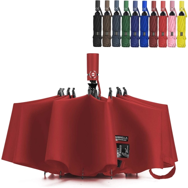 Paraply Vindtæt rejseparaply Kompakt sammenfoldelig omvendt paraply Red