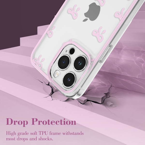 Deksel til iPhone 14 PROMAX, Klar Søt Sløyfe Knute Mønster Estetisk Transparent Telefondeksel Hevet Kameradeksel for Jenter - Rosa iPhone 14PROMAX