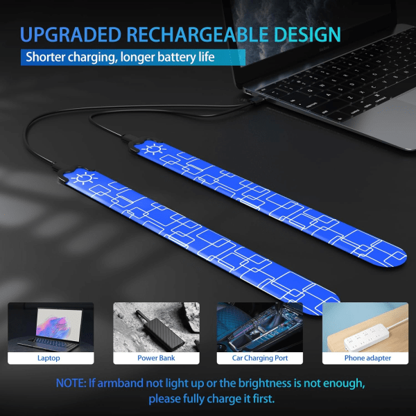 LED Armbånd for Løping, 2 Pakk Løpelys for Løpere Oppladbare Reflekterende Løpeutstyr Lysende Armbånd blue