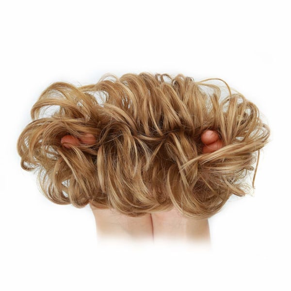 1 stk. Messy Hair Bun Hår Scrunchies Extension Curly Wavy Messy Syntetisk Chignon til kvinder Updo Hairpiece Strawberry Blonde & Light Ash Brown
