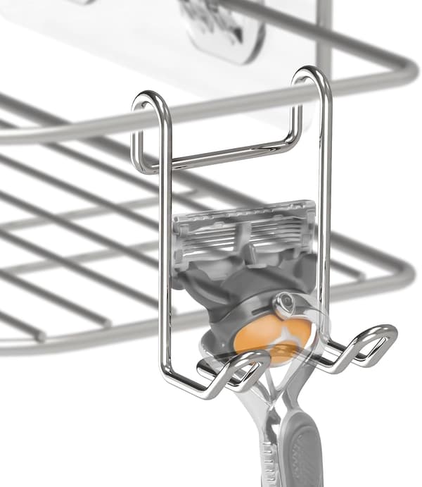 Duschhyllkrokar, Hängare i Rostfritt Stål för Väggmonterad Duschkorg (Silver 4-pack)